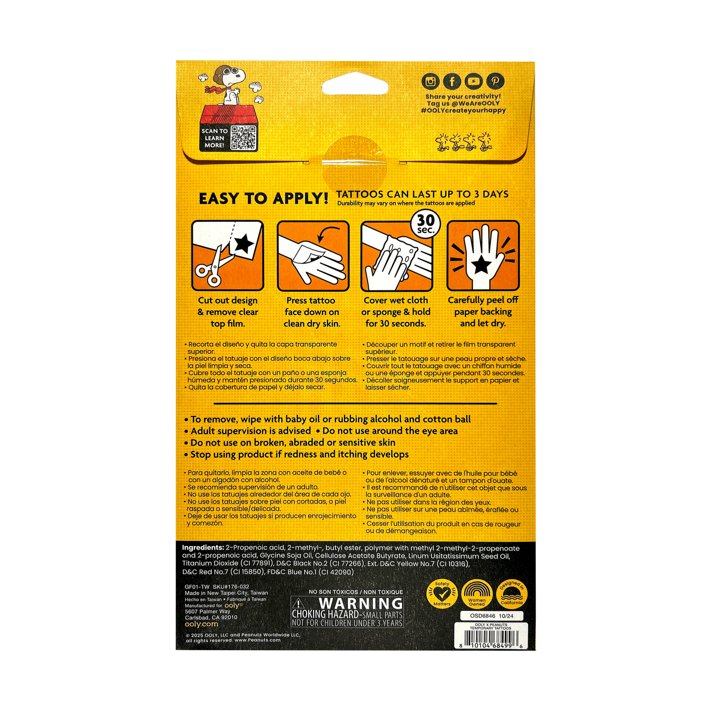 OOLY x Peanuts Temporary Tattoos