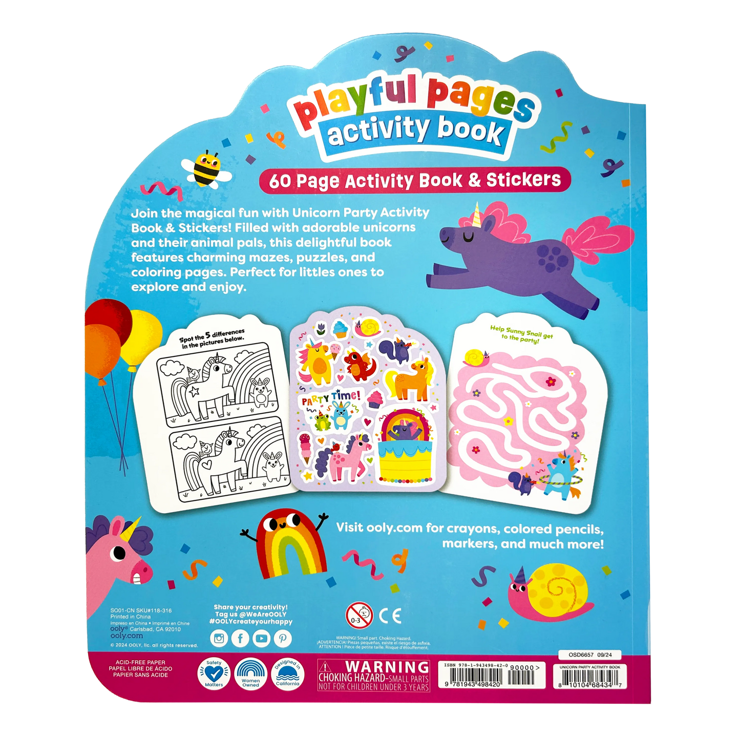 Playful Pages Activity Book - Games Coloring Stickers - Unicorn Party!