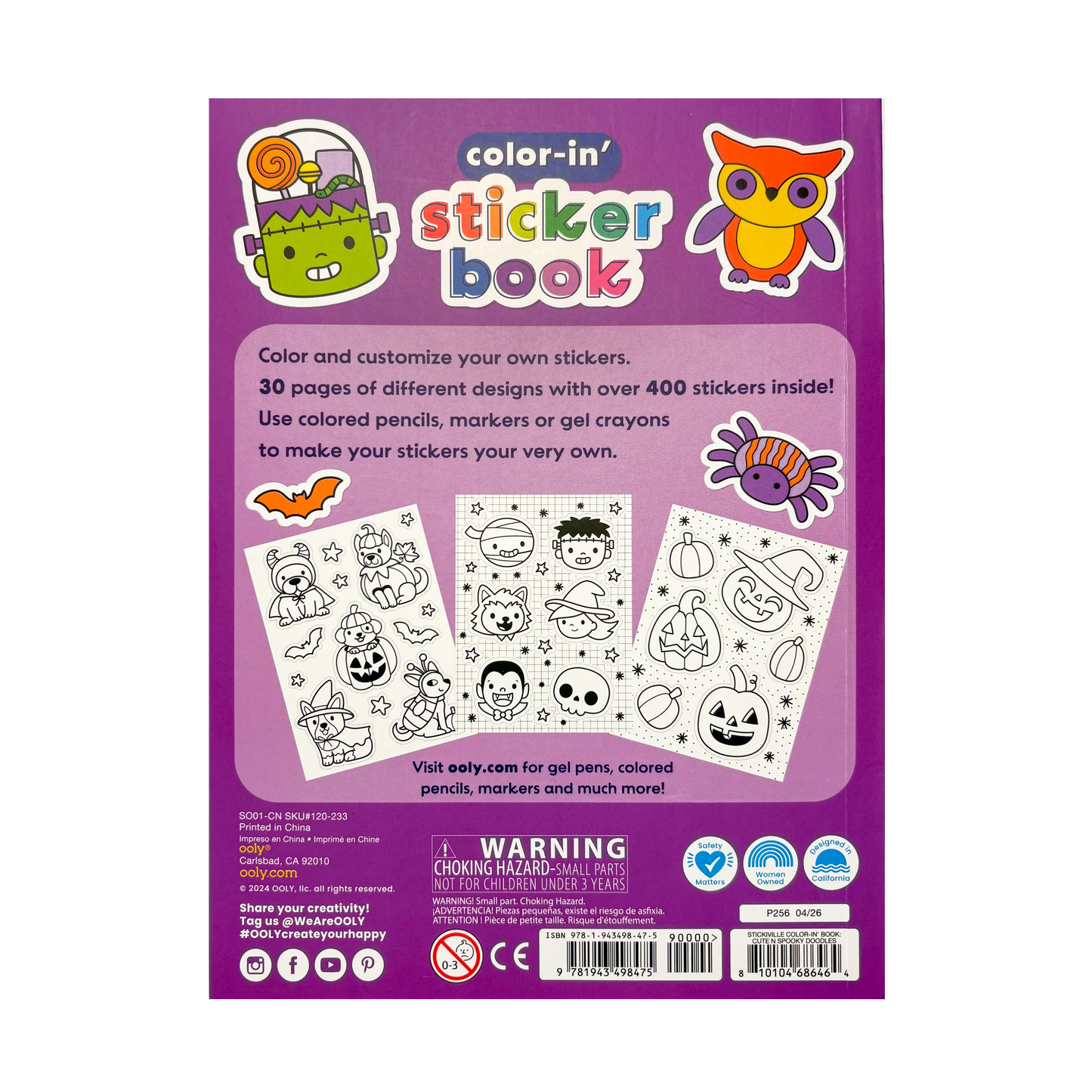 Stickiville Color-In' Sticker Book - Cute-N-Spooky Doodles - 400+ Stickers