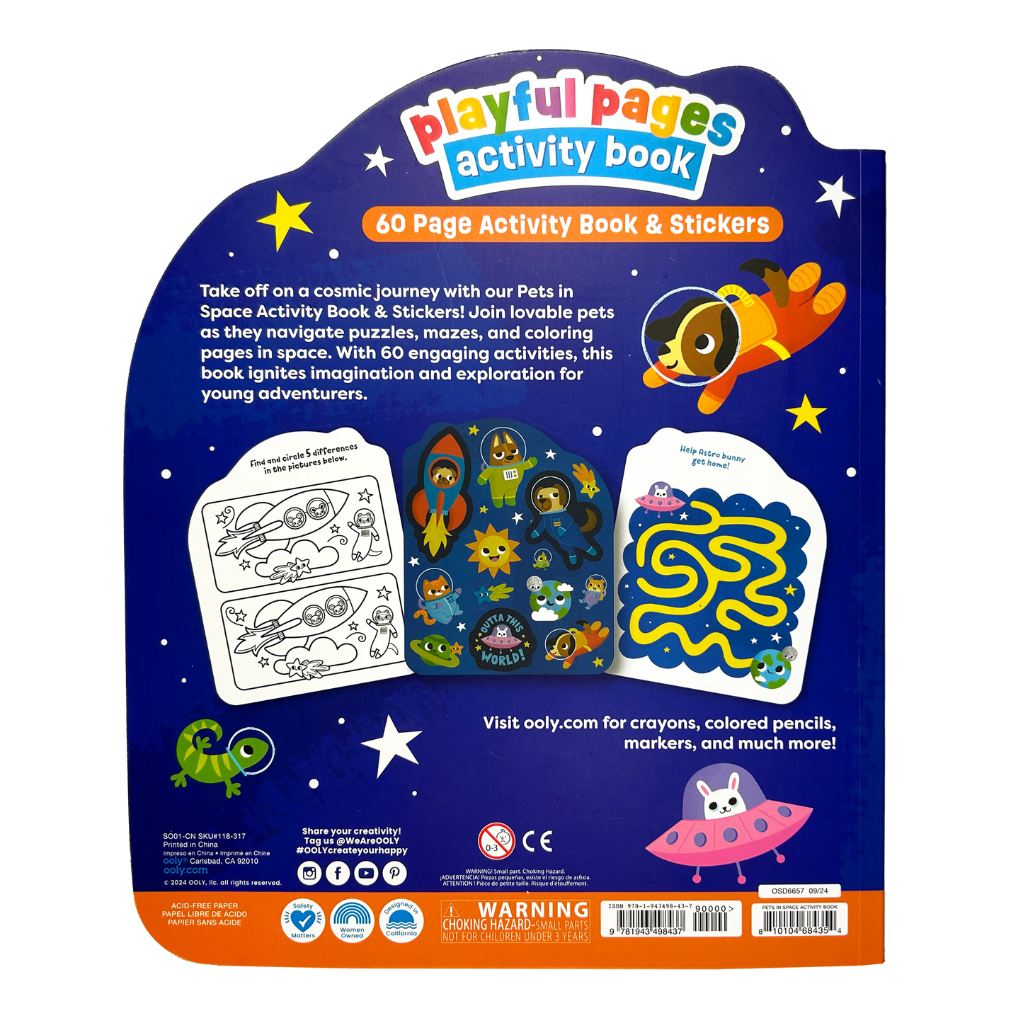 Playful Pages Activity Book - Games Coloring Stickers - Pets in Space
