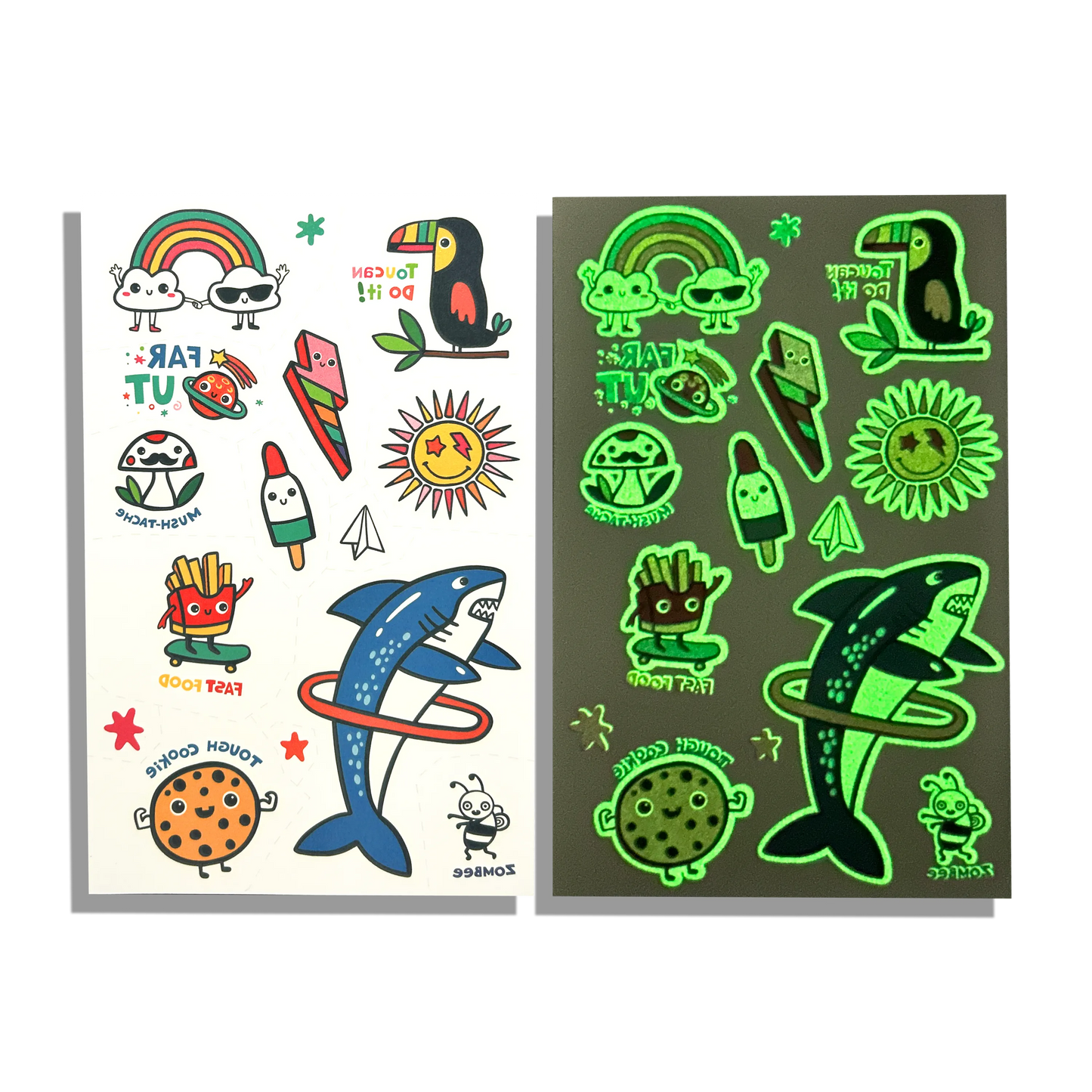 Tattoo-Palooza Glow in the Dark Temporary Tattoos - Bright & Funny - 3 Sheets
