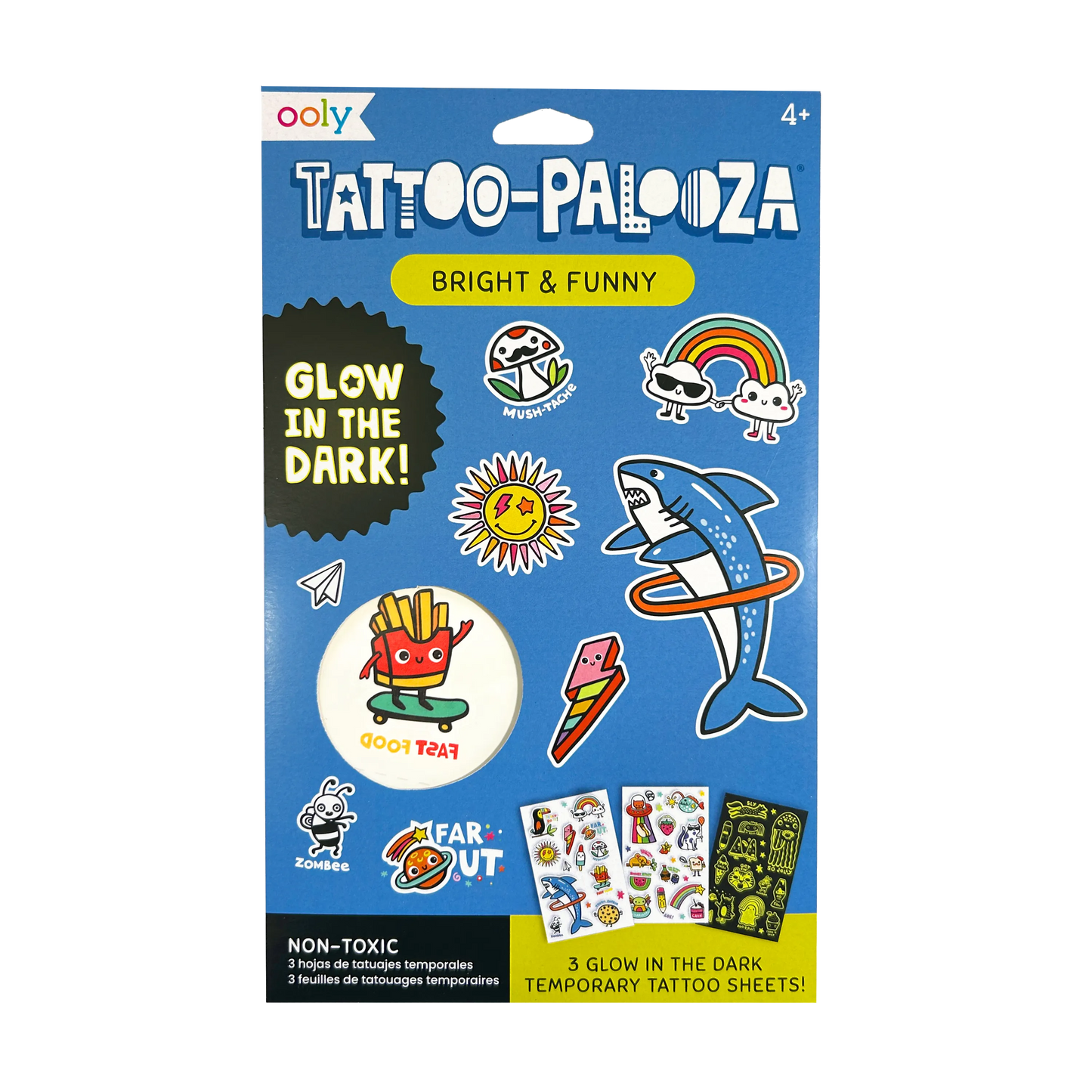 Tattoo-Palooza Glow in the Dark Temporary Tattoos - Bright & Funny - 3 Sheets