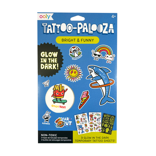 Tattoo-Palooza Glow in the Dark Temporary Tattoos - Bright & Funny - 3 Sheets