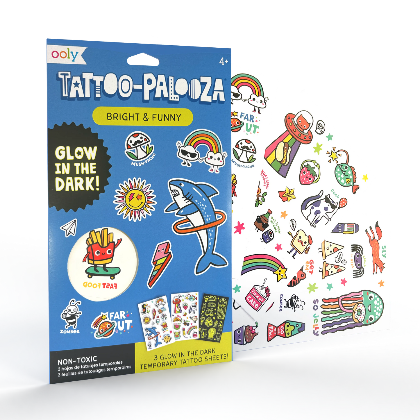 Tattoo-Palooza Glow in the Dark Temporary Tattoos - Bright & Funny - 3 Sheets