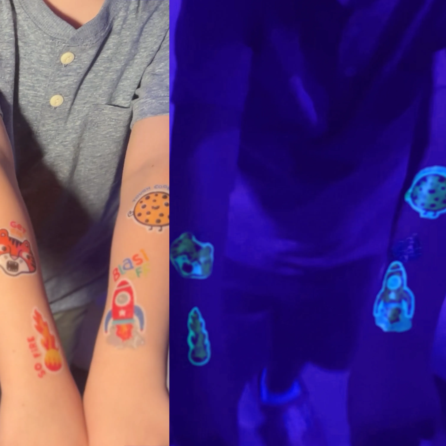 Tattoo-Palooza Glow in the Dark Temporary Tattoos - Bright & Funny - 3 Sheets