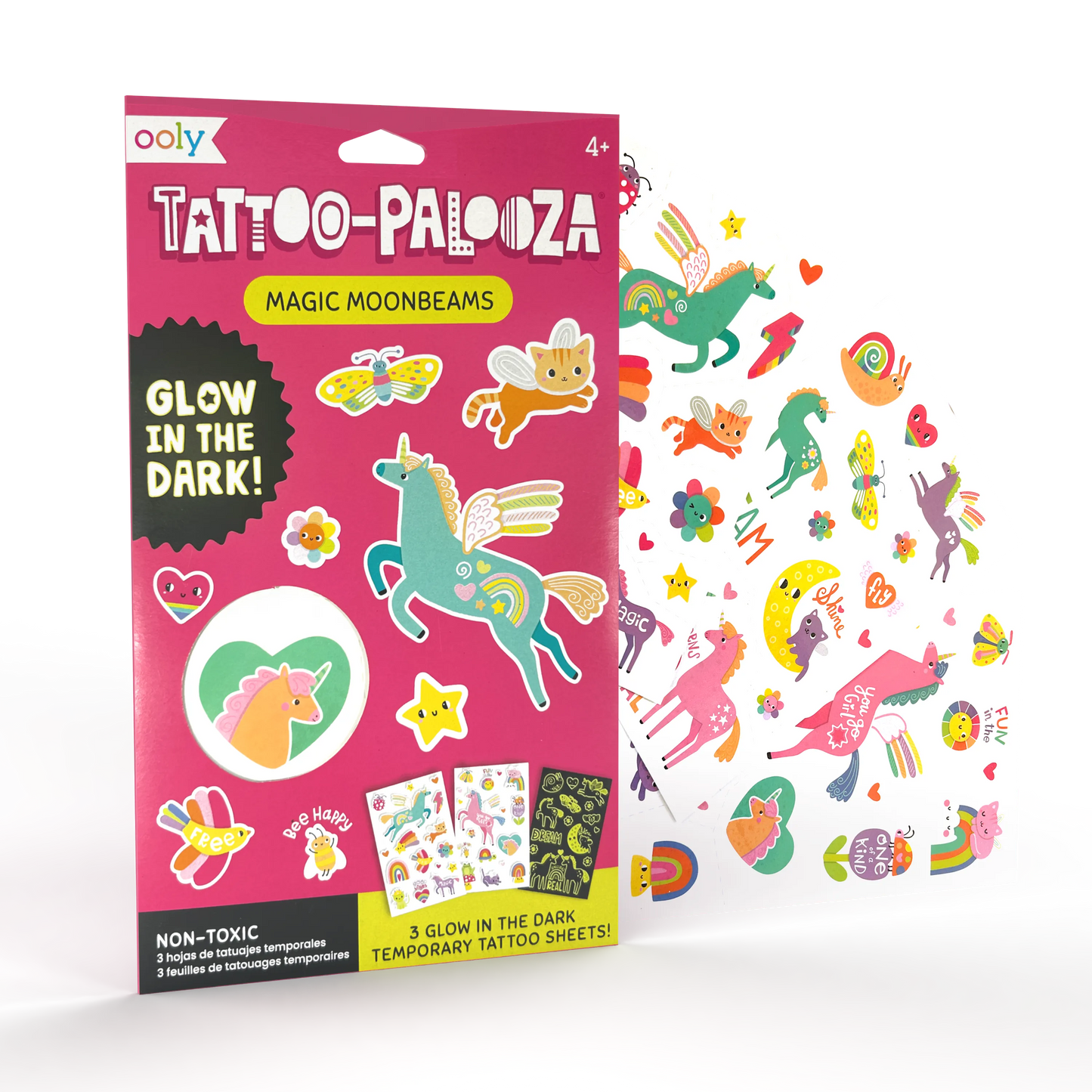 Tattoo-Palooza Glow in the Dark Temporary Tattoos - Magic Moonbeams - 3 Sheets