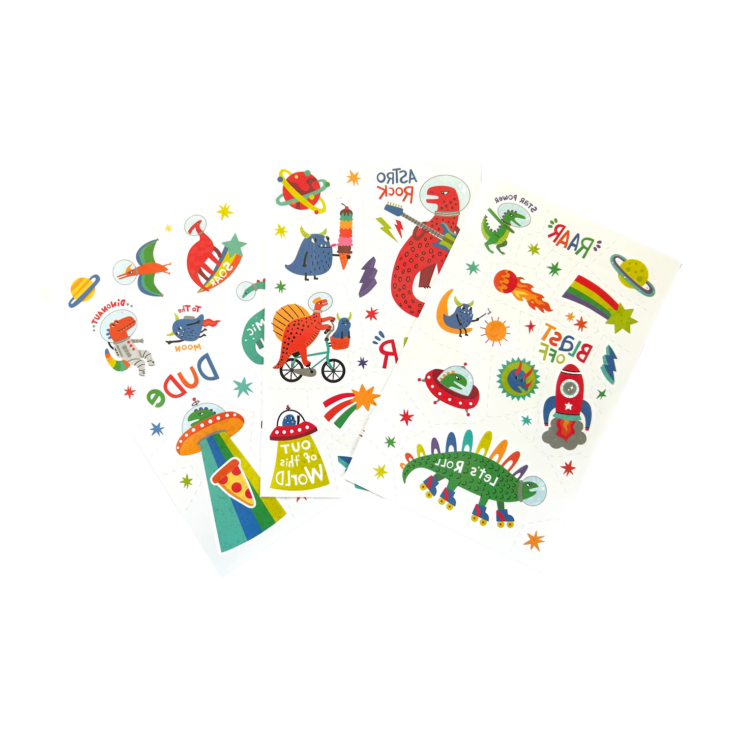 Tattoo-Palooza Glow in the Dark Temporary Tattoos - Zero Gravity Dinos - 3 Sheets