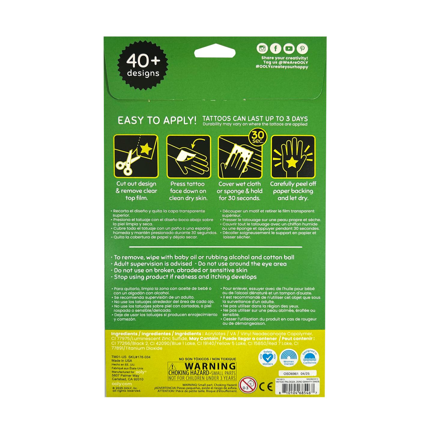 Tattoo-Palooza Glow in the Dark Temporary Tattoos - Zero Gravity Dinos - 3 Sheets