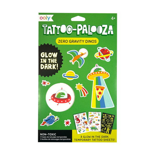 Tattoo-Palooza Glow in the Dark Temporary Tattoos - Zero Gravity Dinos - 3 Sheets